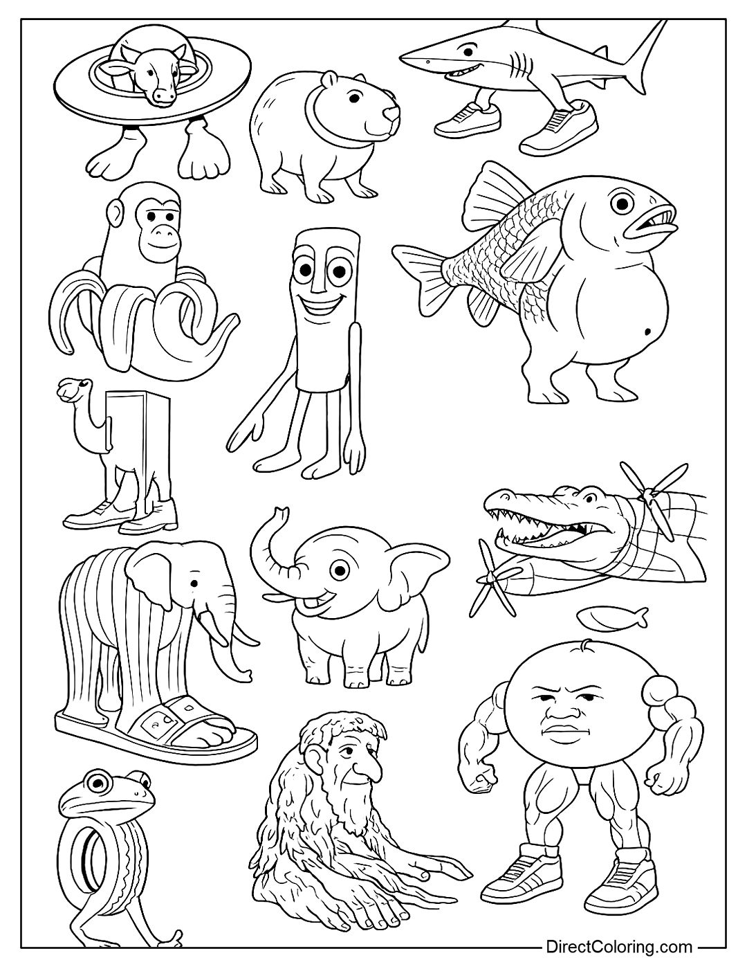 Coloring Page of Italian Brainrot Characters